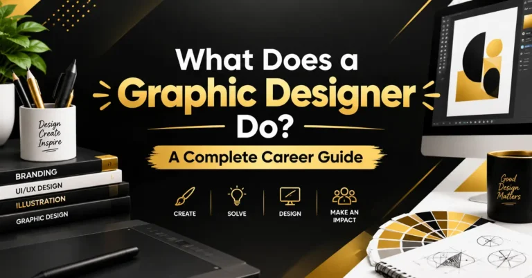 If you've ever admired a beautifully designed logo, a striking website layout, or an eye-catching social media post and wondered who's behind that kind of work, the answer is almost always a graphic designer. But beyond making things look good, many people aren't entirely sure what a graphic designer does on a daily basis or what skills the role actually requires. In this guide, I'll break down exactly what graphic designers do, the different specializations within the field, and what it takes to build a career in this creative profession. Quick answer: A graphic designer creates visual content, such as logos, websites, marketing materials, and packaging, using design principles like color, typography, and layout to communicate messages effectively and solve visual communication problems for clients or employers. What Does a Graphic Designer Do on a Daily Basis? At its core, graphic design is about solving communication problems visually. A graphic designer takes an idea, message, or brand identity and translates it into something people can see and immediately understand, whether that's a logo that captures a company's personality or an infographic that simplifies complex data. Understanding what a graphic designer does requires looking beyond just the creative output, since much of the job involves problem-solving, client communication, and strategic thinking alongside the actual design work. A typical day might involve meeting with clients to understand project goals, sketching initial concepts, refining designs based on feedback, and preparing final files for print or digital use. Common tasks that fall under a graphic designer's responsibilities include: Brand identity design : Creating logos, color palettes, and typography systems that represent a company's visual identity. Marketing materials : Designing brochures, flyers, social media graphics, and advertisements that communicate a brand's message. Web and digital design : Creating layouts, icons, and visual elements for websites and mobile applications. Packaging design : Developing product packaging that's both functional and visually appealing on store shelves. Editorial design : Laying out magazines, books, and other publications with a focus on readability and visual flow. Illustration and iconography : Creating custom illustrations or icon sets that support a brand's overall visual language. Each of these areas requires a slightly different skill set, though they all share the same foundational design principles. If your work as a designer also touches on how that visual content gets distributed and promoted, our guide on What is Content Marketing | A Simple Guide for Beginners explains how strong visuals and content strategy work together to engage audiences effectively. Key Skills and Tools Graphic Designers Use Beyond the creative eye that most people associate with design work, graphic designers rely on a specific set of technical skills and software tools to bring their ideas to life professionally. Essential Skills for Understanding What Does a Graphic Designer Do Here are the core skills that most graphic design roles require, regardless of specialization: Typography knowledge : Understanding how fonts, spacing, and hierarchy affect readability and overall design impact. Color theory : Knowing how different colors work together and what emotional responses they tend to evoke in viewers. Layout and composition : Arranging visual elements in a way that guides the viewer's eye and communicates information clearly. Software proficiency : Mastery of industry-standard tools like Adobe Photoshop, Illustrator, and InDesign, or increasingly, Figma for digital design work. Brand consistency : Ensuring all design work aligns with established brand guidelines across different projects and platforms. Client communication : Translating client feedback and business goals into effective visual solutions, often requiring several rounds of revision. Beyond software skills, understanding what a graphic designer does also means recognizing the importance of staying current with design trends while still producing work that will remain relevant beyond a short-term trend cycle. Good designers balance creativity with practicality, ensuring their work actually serves its intended purpose rather than just looking impressive. Different Types of Graphic Design Careers Graphic design isn't a single, uniform career path. Depending on interests and skills, designers often specialize in one or more of the following areas: Brand identity designers : Focus specifically on creating cohesive visual identities for businesses, from logos to complete brand style guides. UI/UX designers : Specialize in designing user interfaces for websites and apps, often overlapping with user experience research and testing. Motion graphic designers : Create animated visuals for video content, advertisements, and social media platforms. Print designers : Focus on materials meant for physical printing, like business cards, posters, and packaging. Freelance designers : Work independently across multiple clients and project types, often requiring stronger business and client management skills. Understanding these specializations helps clarify why the answer to "What does a graphic designer do?" can vary significantly depending on the specific role or industry someone works within. How to Start a Career as a Graphic Designer If you're considering a career in graphic design, understanding what a graphic designer does in practice helps clarify the skills and portfolio you'll need to build before entering the field professionally. Building the Skills and Portfolio You Need Most graphic design careers require some combination of formal education and self-taught skill development, though the specific path varies depending on individual circumstances: Formal education : A degree in graphic design or a related field provides structured learning in design theory, software, and portfolio development. Self-taught learning : Many successful designers learn through online courses, tutorials, and consistent independent practice rather than formal degree programs. Building a portfolio : Regardless of educational background, a strong portfolio showcasing real projects is essential for landing clients or job opportunities. Internships and entry-level roles : Gaining hands-on experience, even in unpaid or low-paid positions initially, helps build both skills and professional connections. Continuous learning : Design trends, software, and client expectations evolve constantly, making ongoing skill development a permanent part of the career. A common misconception is that graphic designers only need natural artistic talent to succeed. In reality, understanding what a graphic designer does reveals that strategic thinking, client communication, and technical software skills are just as important as raw creative ability, if not more so for long-term career success. If your design work eventually extends into building complete websites, it's worth understanding how that process typically works alongside visual design. Our Guide on Website Developers | What They Do and How to Find the Right One explains how design and development roles often intersect on larger digital projects. For a closer look at real graphic design workflows and portfolio-building tips, check out our YouTube channel, where we walk through practical design processes and career advice in more detail. If you found this guide helpful and want more insights on creative careers and design strategy, follow our page on Facebook, where we share regular tips and industry updates. Final Thoughts Understanding what a graphic designer does reveals a career that combines creativity with strategic problem-solving, technical software skills, and strong client communication. Whether specializing in brand identity, digital design, or print materials, graphic designers play a crucial role in helping businesses and individuals communicate visually in ways that words alone often can't achieve. If you're considering this career path, focus on building a genuine, diverse portfolio and developing both your creative eye and your technical skills simultaneously. The field rewards designers who can balance artistic vision with practical, client-focused problem-solving, making it a rewarding path for those who enjoy both creative expression and strategic thinking.